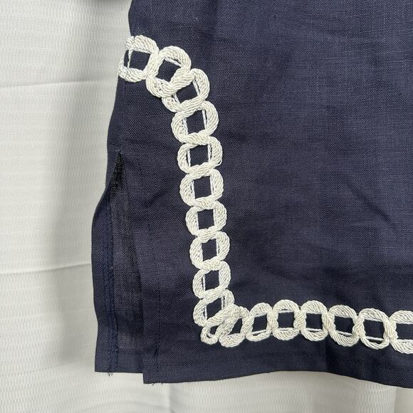 Sail To Sable Linen Tunic Dress Blue Long Sleeve V-Neck Coastal Women's Size 2 - Picture 4 of 10